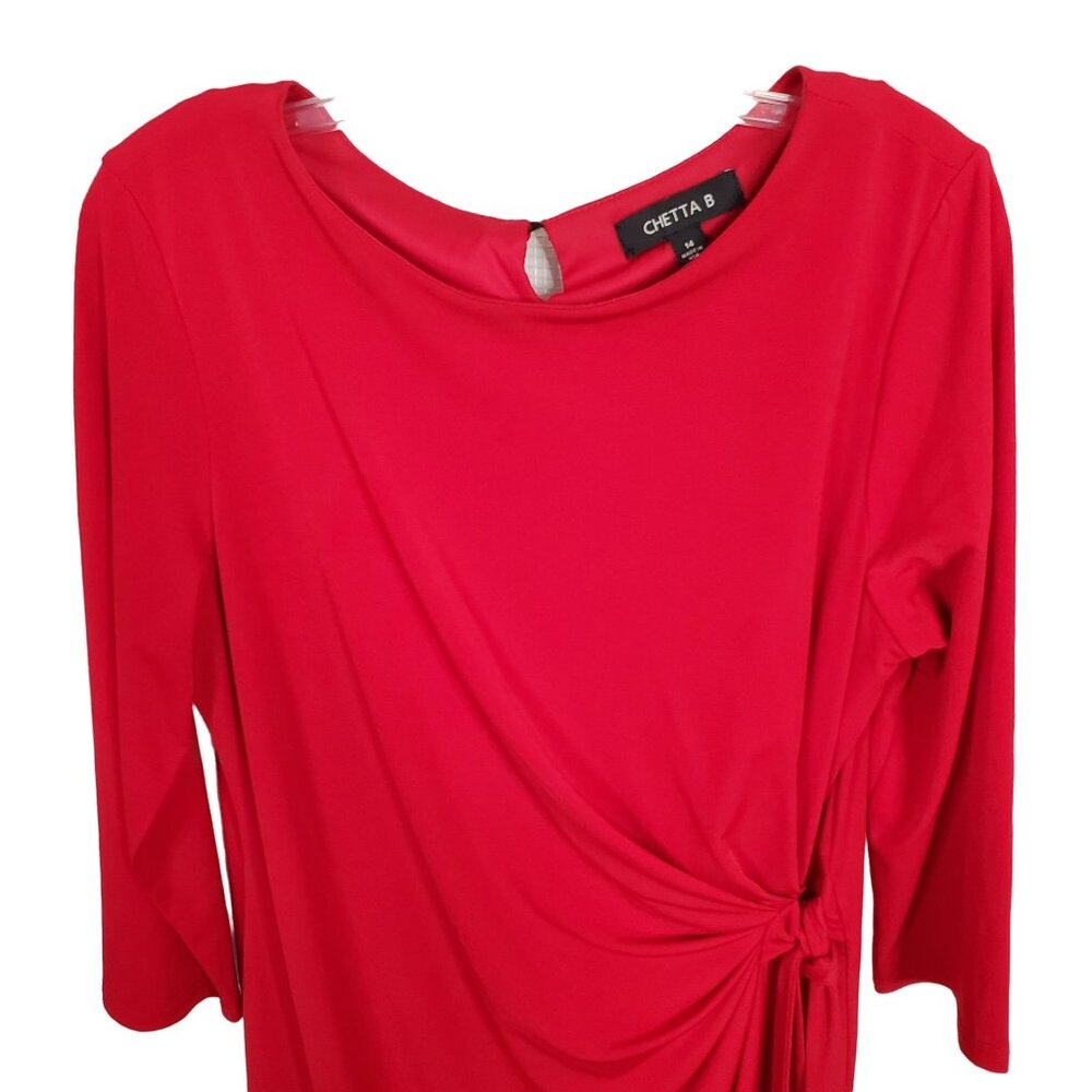 Chetta B 14 Dress Draped Stretch Jersey Knit Side Gathered Tie Ribbon Belt Party - Picture 5 of 8